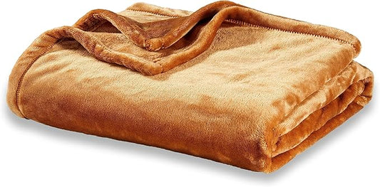 Berkshire Blanket Classic VelvetLoft® Solid Bed Blanket, King Size Bed Blanket, Lightweight Soft Fuzzy Plush Blanket for Bed and Couch, Butterscotch Orange, 90x108 Inches