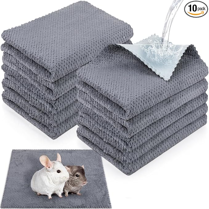 VitalCozy 10 Pcs Guinea Pig Cage Liners Washable Rat Bedding for Guinea Pigs Controlling Absorbent Waterproof Pee Pads Blanket for Rabbits Hamster Small Animal Chinchilla(Grid,12x12 Inch,Gray)