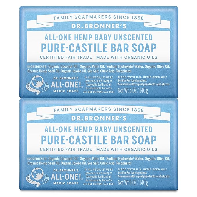 Dr. Bronner's Pure-Castile Baby Unscented Magic Bar Soaps - Made with Regenerative Organic Certified Oils - For Face, Hand, Hair Gentle on Sensitive Skin - Soap Bars for Men & Women - 2 Pack, 5 oz