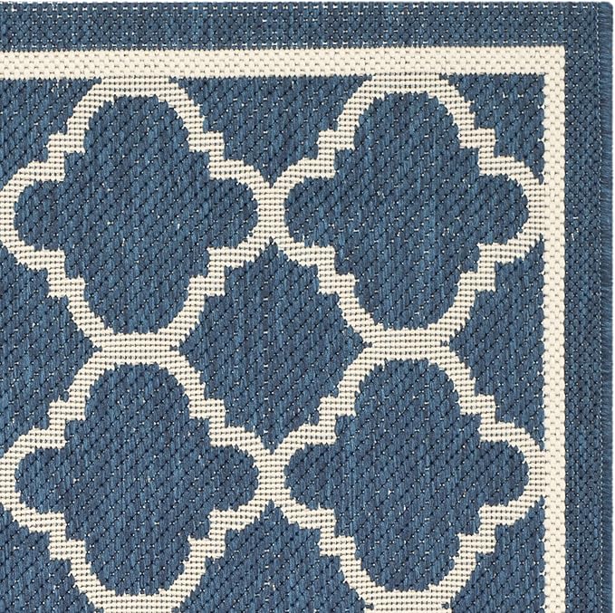 SAFAVIEH Washable Rug Outdoor Courtyard Collection - 2'7" x 5', Navy & Beige, Non-Shedding & Easy Cleaning, Ideal for Patio, Backyard, Mudroom (CY6918-268)