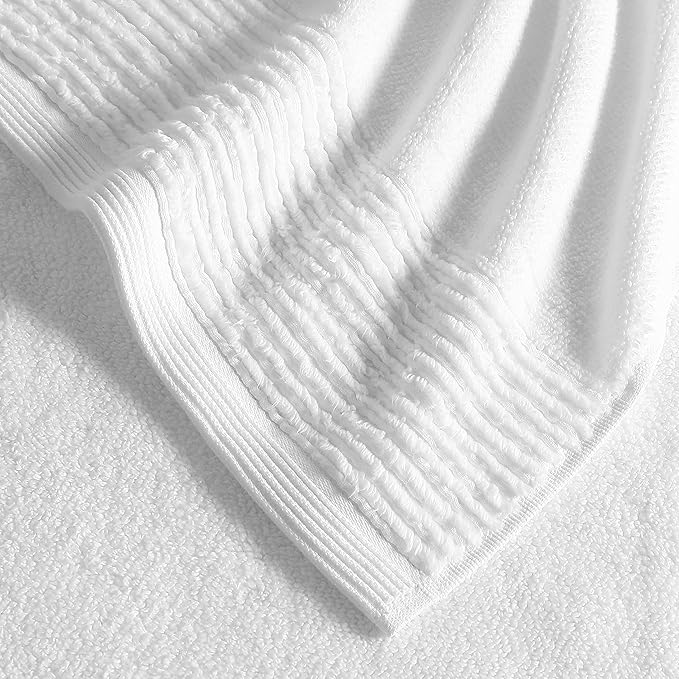 Vera Wang - Bath Towels, Super Soft 100% Cotton Towel Set, Highly Absorbent with a Medium-Weight Plush Feel, Low Linting & Fade Resistant Bathroom Towels (Sculpted Pleat White, 6 Piece)