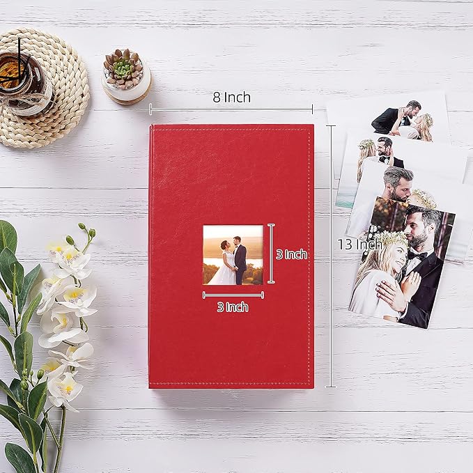 potricher Small Photo Album 4x6 300 Photos Leather Cover Picture Book with 300 Horizontal Pockets for Family Wedding Anniversary and Baby (Red)