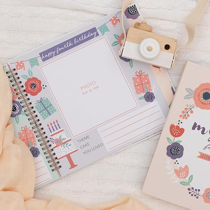 Baby Memory Book Girl - Keepsake Journal and Scrapbook Photo Album for Girls First 5 Years, Baby Milestones, Floral, Hardcover