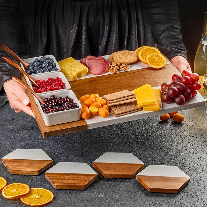 Personalized Charcuterie Board - Custom Engraved Wooden Marble Cheese Boards for Bridal Shower, Wedding, Housewarming, Birthday for Couples & Women