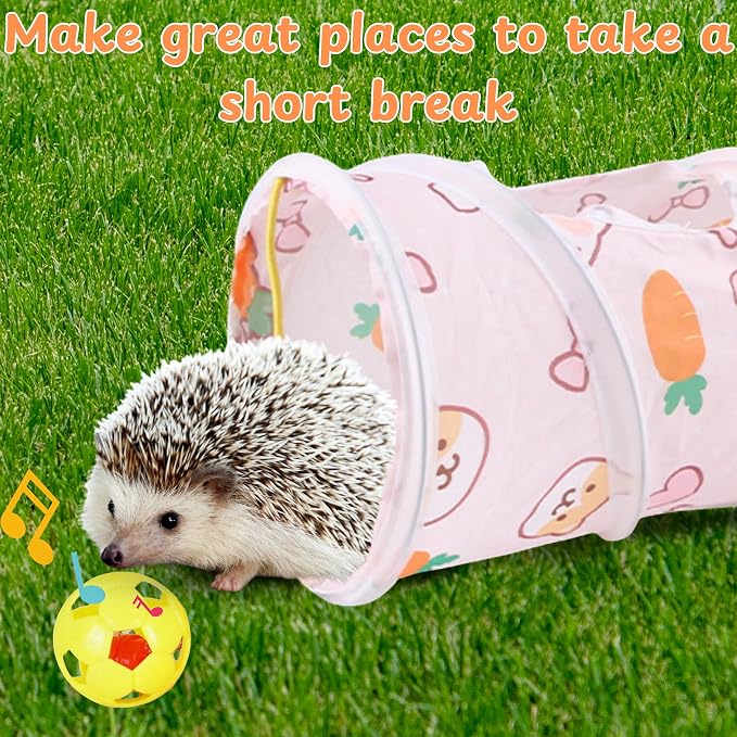 Toys for Hedgehogs Hideout Tunnel with Bell Ball, Hedgehog Hideout with Toys, Hedgehog Tunnel and Bell Balls Toy, Small Animal Hideouts Tubes Toy, Hedgehogs Accessories (Pink, 21.65 * 6.29in)