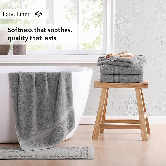 LANE LINEN Bath Towel Set of 12 – Premium 100% Cotton Ring-Spun, 4 Bath, 4 Hand & 4 Washcloth, Zero Twist Hotel Collection Towels Soft, Gentle on Body, Absorbent & Ideal for Everyday Use – Grey
