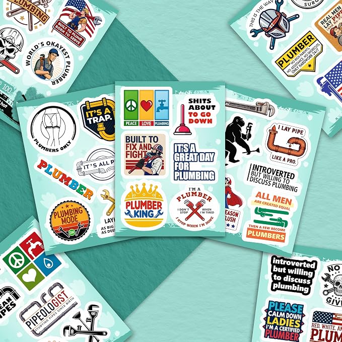 100Pcs Plumbing Stickers Hard Hat, Water Bottles, Laptop - Plumber Sticker - Plumber Gifts for Men - Funny Plumbing Gifts, Party Supplies & Decorations