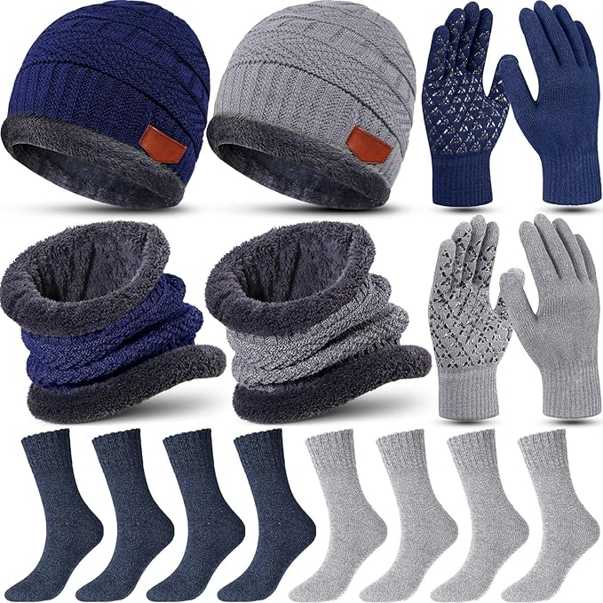 10 Pieces Winter Hat Beanie Scarf Touch Screen Gloves and Sock Set Slouchy Knit Skull Cap Beanies Fleece Lining Neck Warmer
