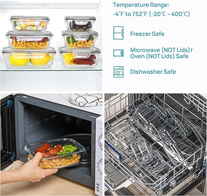 Vtopmart 8 Pack Glass Food Storage Containers with Airtight Lids, Glass Meal Prep Containers, Lunch Office Meal for Microwave, Oven, Freezer and Dishwasher, BPA Free