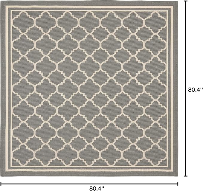 SAFAVIEH Washable Rug Outdoor Courtyard Collection - 6'7" Square, Anthracite & Beige, Non-Shedding & Easy Cleaning, Ideal for Patio, Backyard, Mudroom (CY6918-246)