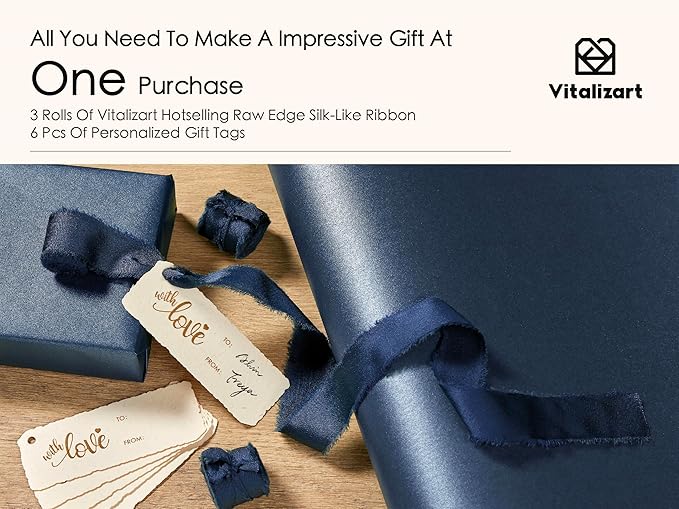 Vitalizart Blue Wrapping Paper Set 30" Pearly-Lustre With Silk Like Satin Ribbon & Gift Tags Recyclable Christmas Gift Wrapping Birthday Baby Shower Wedding Handmade Crafts 197"(16.4 Ft)
