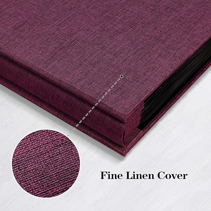 Mublalbum Small Photo Album 4x6 200 Photos Linen Cover Picture Book with Horizontal Pockets for Family Wedding Baby and Anniversary (Purple)