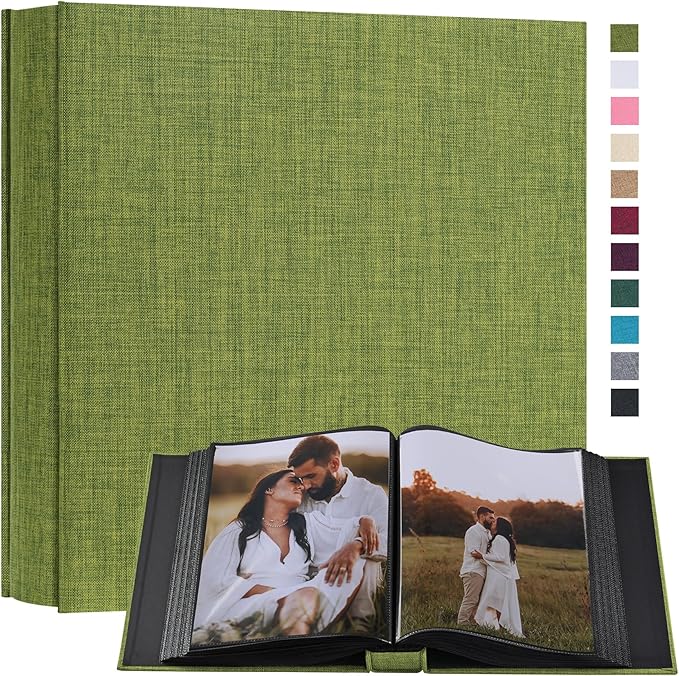 potricher Small 8x10 Photo Album 160 Pockets Linen Cover Large Capacity Picture Book for Family Wedding Anniversary and Baby (Green)