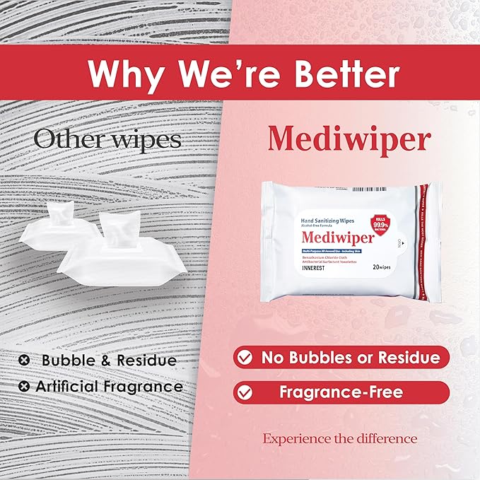 MEDIWIPER 1200ct (200ct*6pk) Unscented Alcohol-Free Hand Sanitizing Wipes, Wet Wipe, Hand Sanitizer