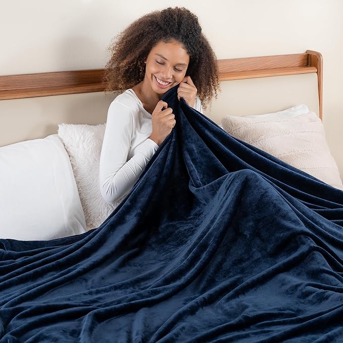 Berkshire Blanket Classic VelvetLoft® Solid Bed Blanket King Size, Lightweight Soft Fuzzy Plush Blanket for Bed and Couch, Dress Blues, 90x108 Inches