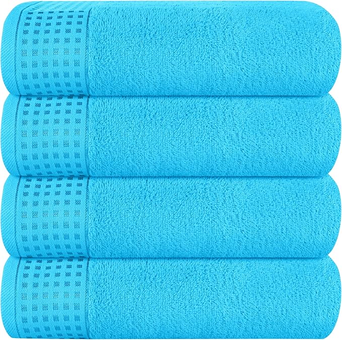 GLAMBURG Ultra Soft 4 Pack Oversized Bath Towel Set 27x54 inches, 100% Cotton Bath Towels, Highly Absorbant Compact Quickdry & Lightweight Towel, Ideal for Gym Travel Camp Pool - Turquoise Blue