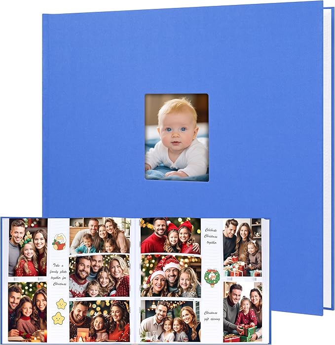 Photo Album 4x6 600 Photos with Writing Space,4 x 6 Photo Book Linen Cover with Front Window, 4x6 Picture Album, 600 Photos Photo Album Book for Wedding Kids Travel Family Baby Pictures (Blue)