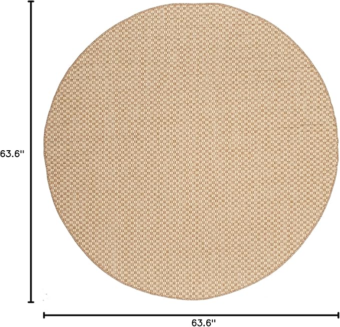 SAFAVIEH Washable Rug Outdoor Courtyard Collection - 5'3" Round, Natural & Cream, Non-Shedding & Easy Cleaning, Ideal for Patio, Backyard, Mudroom (CY8653-03021)