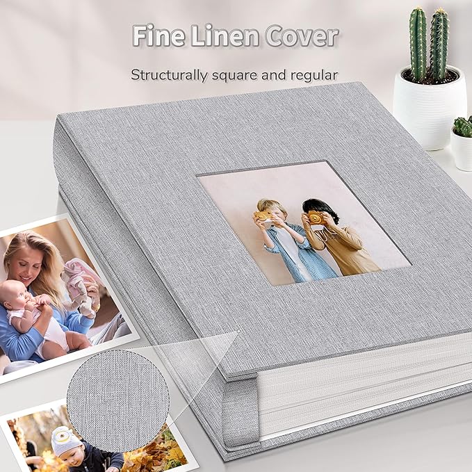 Photo Album 4x6 with 1000 Pockets,Slip-in Picture Albums,Linen Cover Memory Book with Front Window,White Page Vertical Photo Book for Wedding,Family,Anniversare,Baby,Vacation