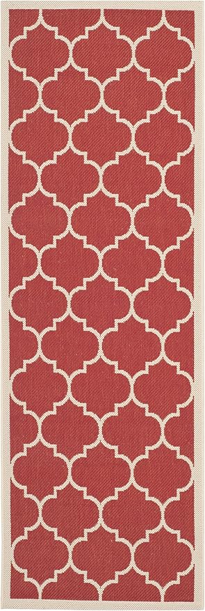 SAFAVIEH Washable Rug Outdoor Courtyard Collection - 2'3" x 6'7" Runner, Red & Bone, Non-Shedding & Easy Cleaning, Ideal for Patio, Entryway, Mudroom, Hallway, Kitchen (CY6914-248)