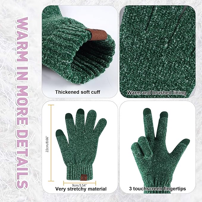 Womens Winter Knit Warm Hat Beanie Long Scarf Touch Screen Gloves Set Skull Caps Neck Scarves for Women