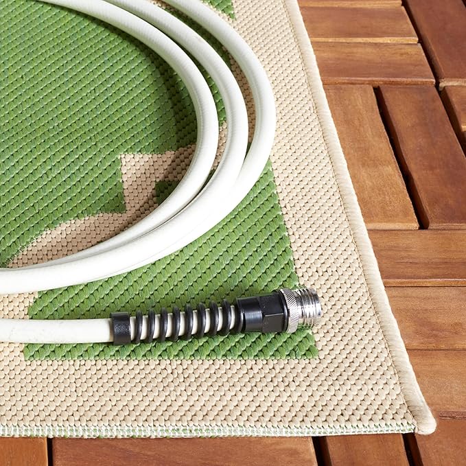 SAFAVIEH Washable Rug Outdoor Courtyard Collection - 7'10" Square, Green & Beige, Non-Shedding & Easy Cleaning, Ideal for Patio, Backyard, Mudroom (CY6914-244)