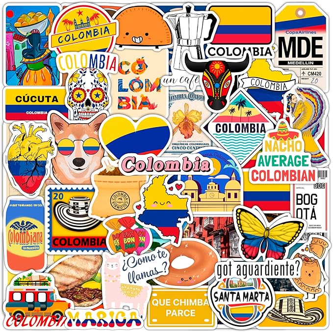 100Pcs Colombia Stickers for Water Bottle and Laptop - Colombian Party Supplies & Decorations, Waterproof Vinyl Decals, Colombia Flag Decals, Gifts for Women & Men