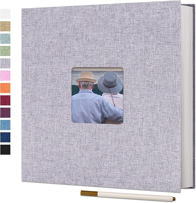 Vienrose Large Photo Album Self Adhesive for 4x6 8x10 10x12 Pictures Linen Scrapbook Album DIY 40 Blank Pages with A Metallic Pen