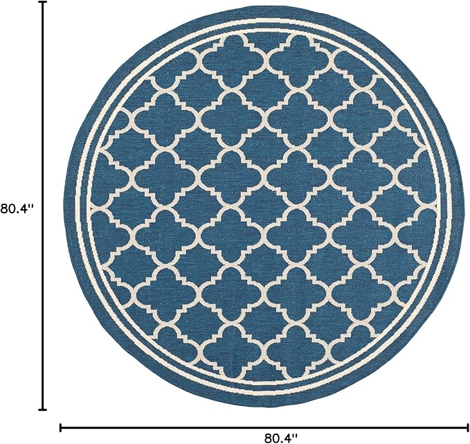 SAFAVIEH Washable Rug Outdoor Courtyard Collection - 6'7" Round, Navy & Beige, Non-Shedding & Easy Cleaning, Ideal for Patio, Backyard, Mudroom (CY6918-268)