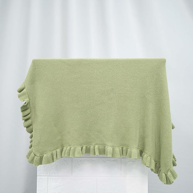 Ruffle Knit Blanket for Baby - 100% Luxury Soft Cotton Knit Warm Cozy Cuddle Stroller Crib Blanket for Newborns, Infants, & Toddlers (Sage Green)