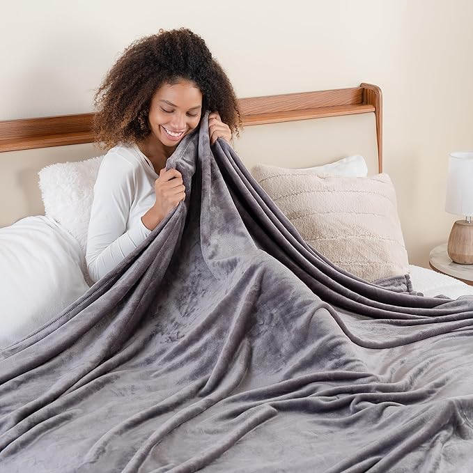 Berkshire Blanket Classic VelvetLoft® Solid Bed Blanket Twin Size, Lightweight Soft Fuzzy Plush Blanket for Bed and Couch, Grey Heron, 60x92 Inches