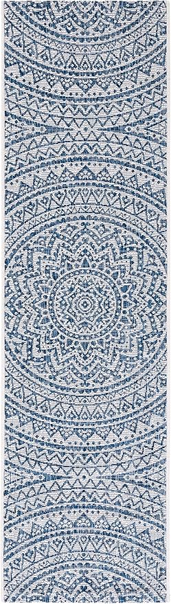 SAFAVIEH Courtyard Collection 2'3" x 8' Ivory/Navy CY8734 Indoor/ Outdoor Waterproof Easy Cleaning Patio Backyard Mudroom Runner Rug
