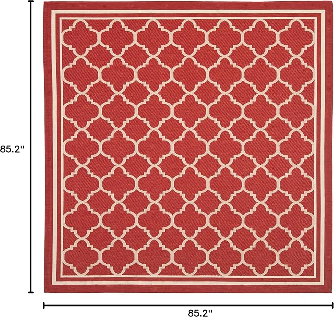 SAFAVIEH Washable Rug Outdoor Courtyard Collection - 7'10" Square, Red & Bone, Non-Shedding & Easy Cleaning, Ideal for Patio, Backyard, Mudroom (CY6918-248)