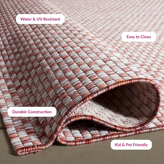 SAFAVIEH Washable Rug Outdoor Courtyard Collection - 5'3" x 7'7", Rust & Light Grey, Non-Shedding & Easy Cleaning, Ideal for Patio, Backyard, Mudroom (CY8653-36521)