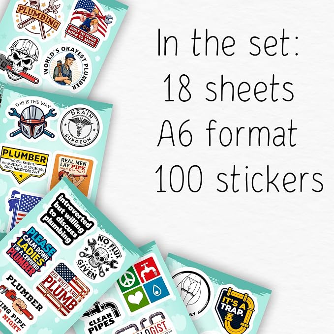 100Pcs Plumbing Stickers Hard Hat, Water Bottles, Laptop - Plumber Sticker - Plumber Gifts for Men - Funny Plumbing Gifts, Party Supplies & Decorations