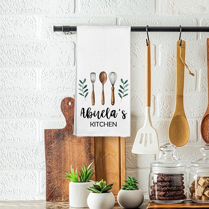 Abuela's Kitchen Towels, Abuela Grandma Christmas Birthday Gifts Hand Towels for Grandma from Grandkids, Rustic Farmhouse Decorative Tea Dish Towels for Room Mother's Day Decor 16x24 in