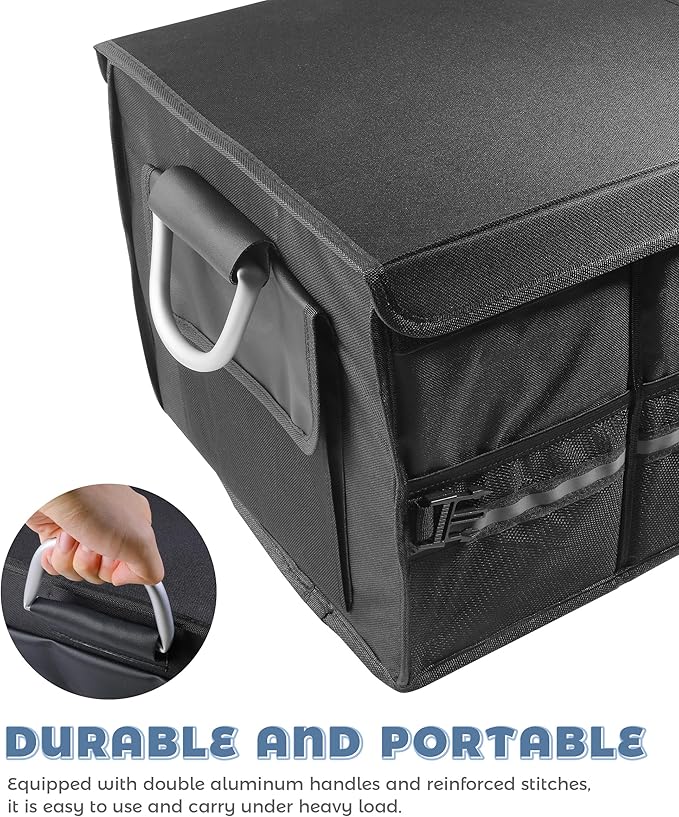 Trunk Organizer,Car Accessories Car Organizers and Storage,Collapsible Waterproof Oxford Trunk Organizer for SUV with Aluminium Alloy Handle,Suitable for All Trucks,SUVs,Vans,Jeeps,and Cars