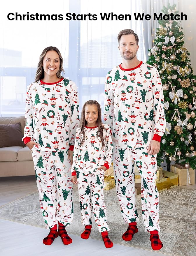 PATPAT Christmas Family Matching Pajama Sets Includes Christmas Socks - Perfect for Family Photos & Holiday Celebrations