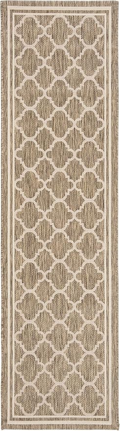 SAFAVIEH Washable Rug Outdoor Courtyard Collection - 2'3" x 8' Runner, Brown & Bone, Non-Shedding & Easy Cleaning, Ideal for Patio, Entryway, Mudroom, Hallway, Kitchen (CY6918-242)
