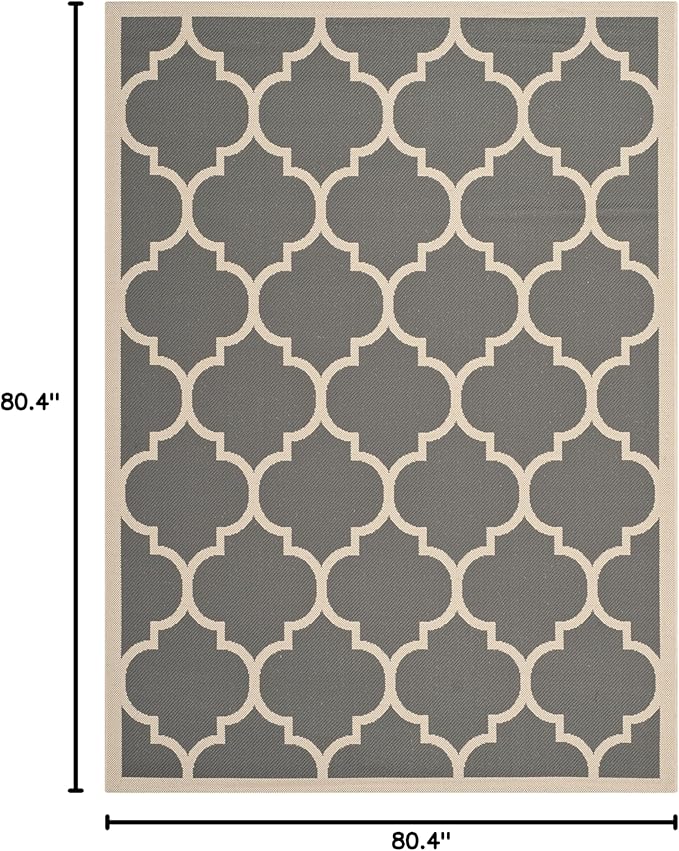 SAFAVIEH Washable Rug Outdoor Courtyard Collection - 6'7" Square, Anthracite & Beige, Non-Shedding & Easy Cleaning, Ideal for Patio, Backyard, Mudroom (CY6914-246)