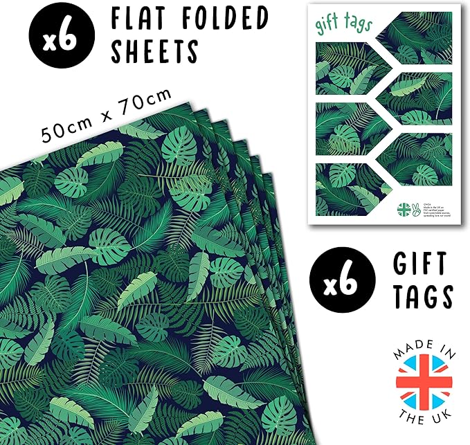 CENTRAL 23 Wrapping Paper (x6) Sheets - Green Leaves and Plants - Eco Gift Wrap for Men and Women - Recyclable - Trendy Design for Girls - For Birthday Christmas Wedding Thanksgiving Anniversary