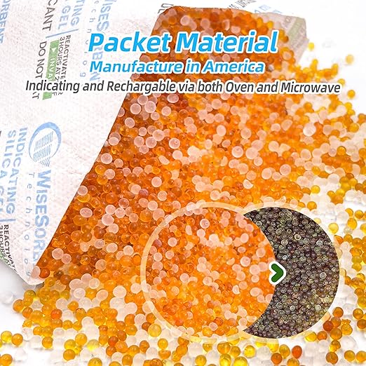 [30 Packs] 50g Desiccant Packs, Indicating Silica Gel Packets, Rechargeable Desiccant Packs, Desiccant Moisture Absorber for Storage