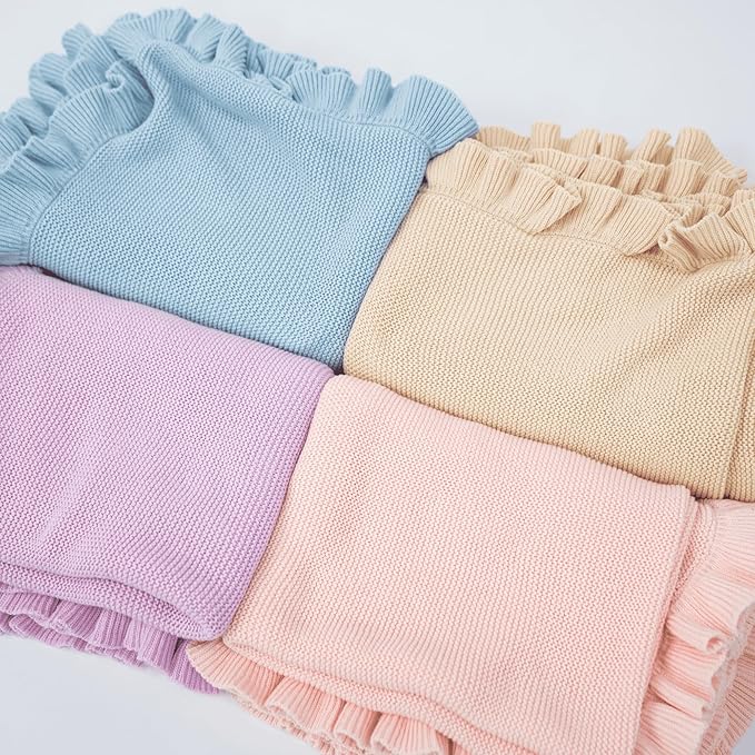 Ruffle Knit Blanket for Baby - 100% Luxury Soft Cotton Knit Warm Cozy Cuddle Stroller Crib Blanket for Newborns, Infants, & Toddlers (Pink)