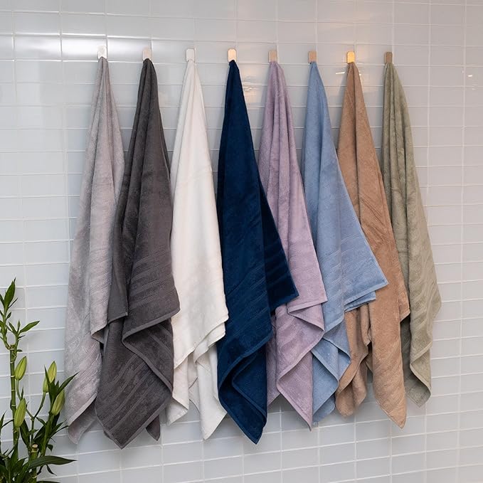 Mosobam Luxury Turkish 4pc XL Towel Set 35X70 16X30 Navy Blue Oversize 700 GSM Bamboo Viscose & Aegean Turkish Combed Cotton