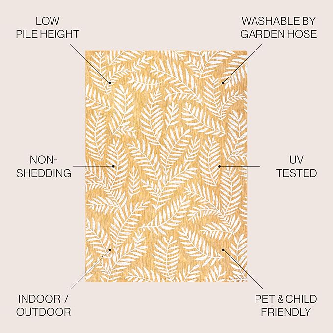JONATHAN Y Palm Frond Indoor Outdoor Area Rug 4X6 Yellow/Cream, Nevis for Backyard, Patio, Porch, Easy-Cleaning, High Traffic, Pet-Friendly, Non-Shedding (SMB119C-4)