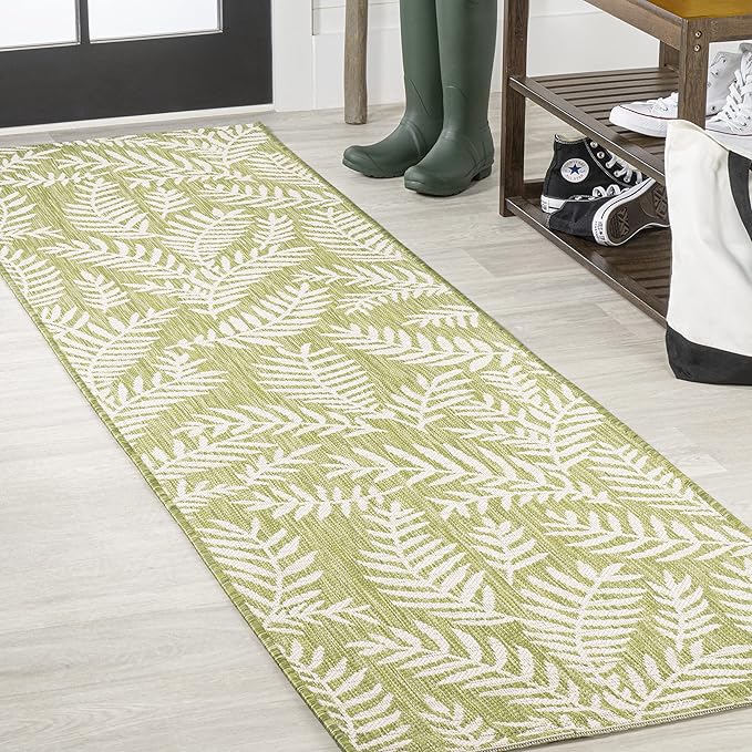 JONATHAN Y Palm Frond Indoor Outdoor Runner Rug 2X10 Green/Cream, Nevis for Backyard, Patio, Porch, Easy-Cleaning, High Traffic, Pet-Friendly, Non-Shedding (SMB119D-210)