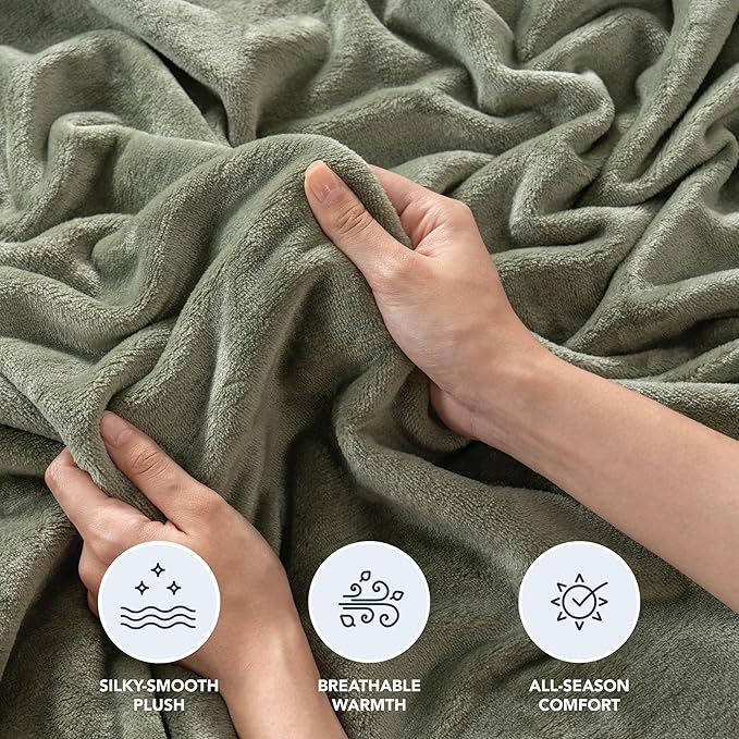 Berkshire Blanket Classic Velvetloft® Solid Throw Blanket, Lightweight Cozy Flannel Plush Throw Blanket for Bed and Couch, Dark Sage, 50×60 Inches