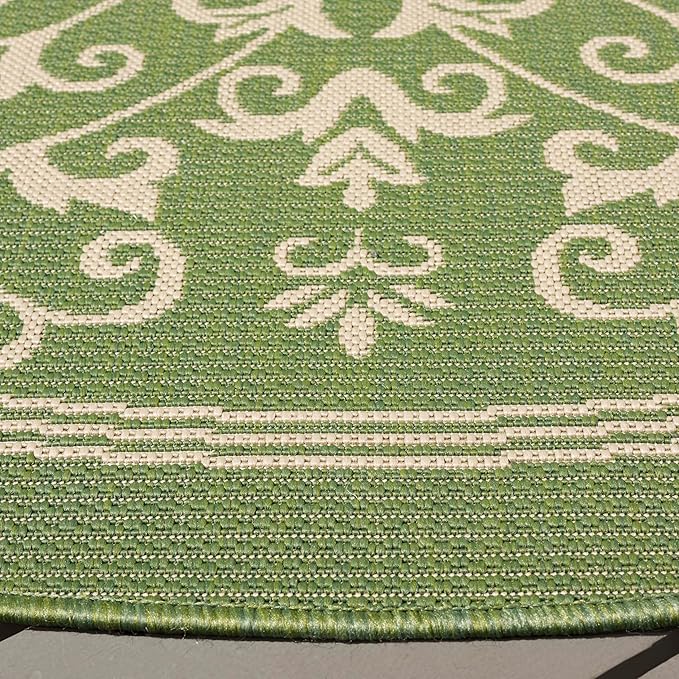 SAFAVIEH Washable Rug Outdoor Courtyard Collection - 6'7" Round, Olive & Natural, Non-Shedding & Easy Cleaning, Ideal for Patio, Backyard, Mudroom (CY2098-1E06)