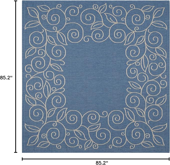 SAFAVIEH Washable Rug Outdoor Courtyard Collection - 7'10" Square, Blue & Beige, Non-Shedding & Easy Cleaning, Ideal for Patio, Backyard, Mudroom (CY5139C)