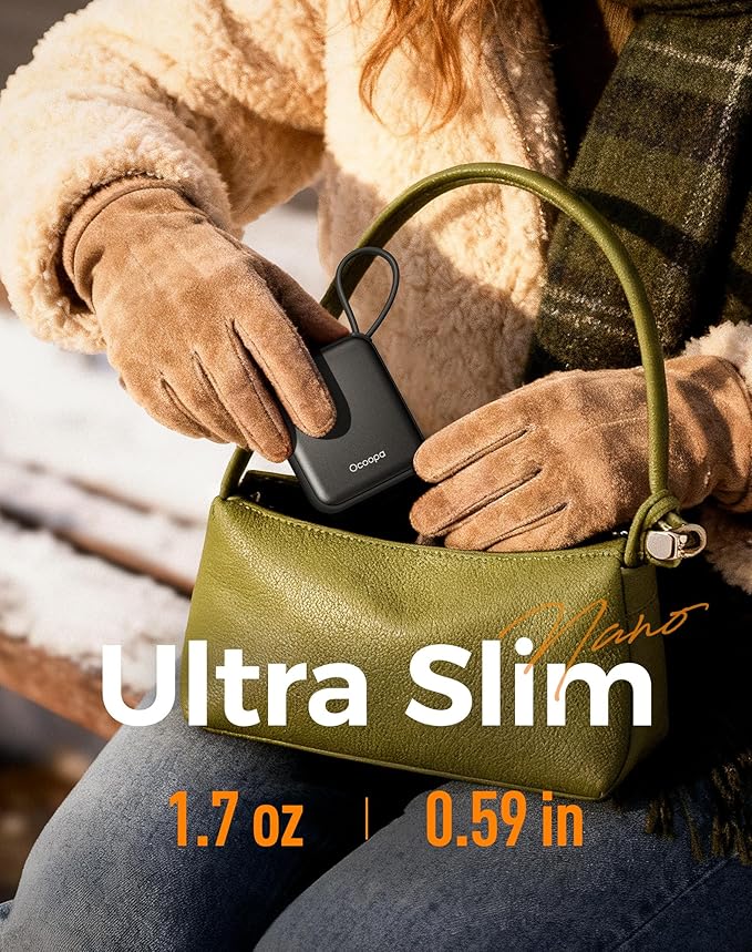 OCOOPA Hand Warmers Rechargeable, Smart Temp Control,100℉ -126℉, UL Safe, 7H*2 Long Battery, Small Palm-Sized Slim Fits Gloves, Purse, Camping, Travel, Cold Hands Gifts Women,UT5 Nano